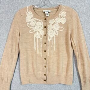 Garnet Hill Merino Wool Button Front Cardigan Sweater Size M Neutral Feminine